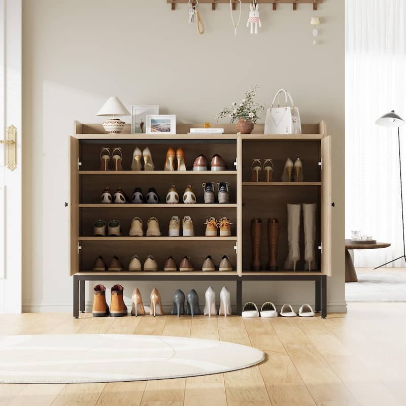 Rattan 3-Door Shoe Cabinet with Adjustable Shelves