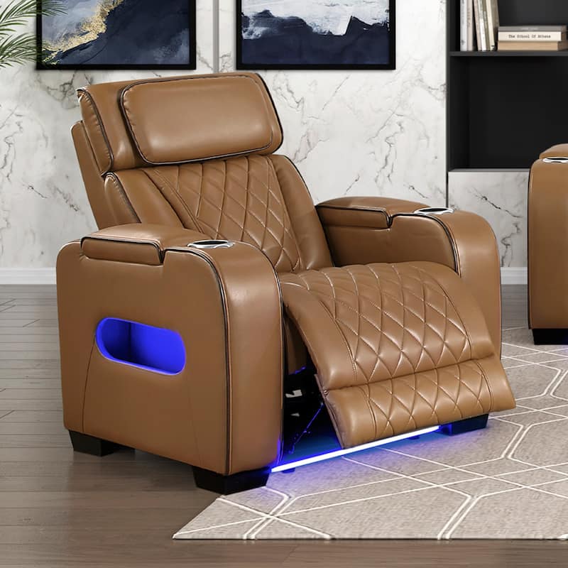 Ezra 37.5" Faux Leather Power Recliner - Power Heatrest, Cup Holders