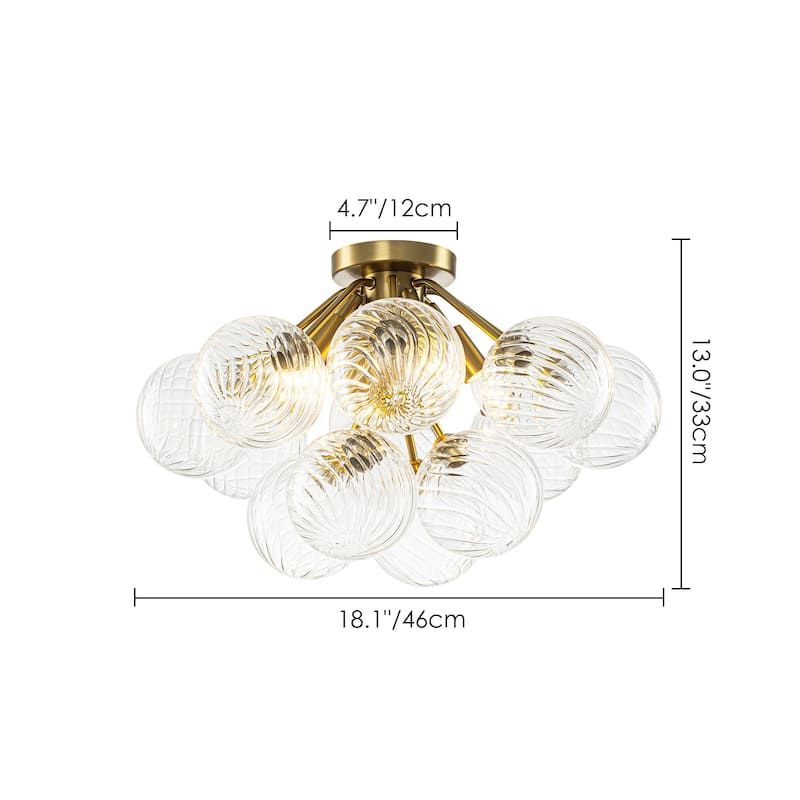 4-Light Modern Luxury Brushed Brass Iron & Textured Glass Globe Flush Mount Ceiling lighting for Living & Dining Areas