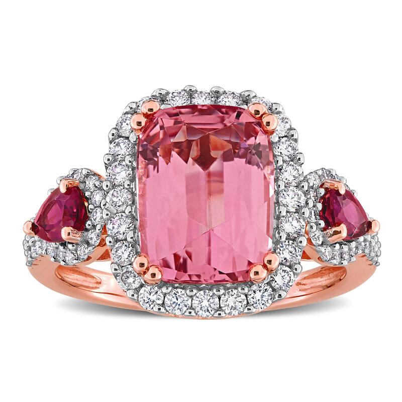 Miadora 4 3/5ct TGW Cushion-Cut Pink Tourmaline 3/5ct TDW Diamond Cocktail Ring in 14k Rose Gold