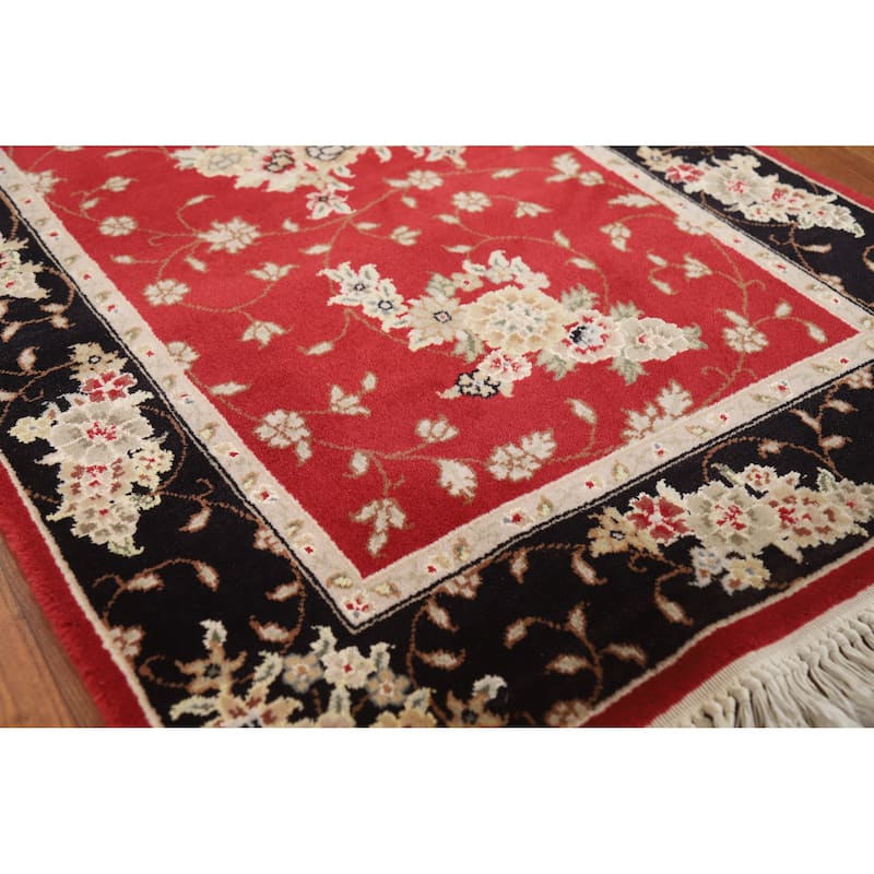 Red Floral Tabriz Chinese Runner Rug Handmade Wool and Silk Carpet - 2'5" x 8'1"