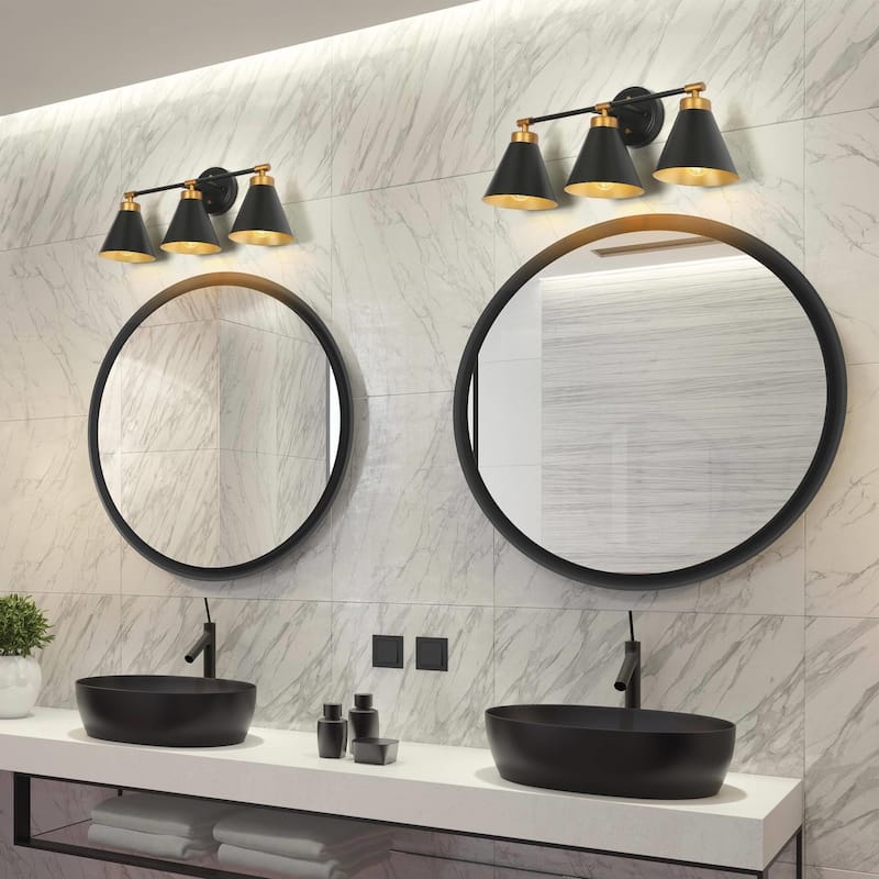 Modern Black Industrial 3-light Bathroom Vanity Lights Brass Dimmable Wall Sconces Kitchen Cabinet