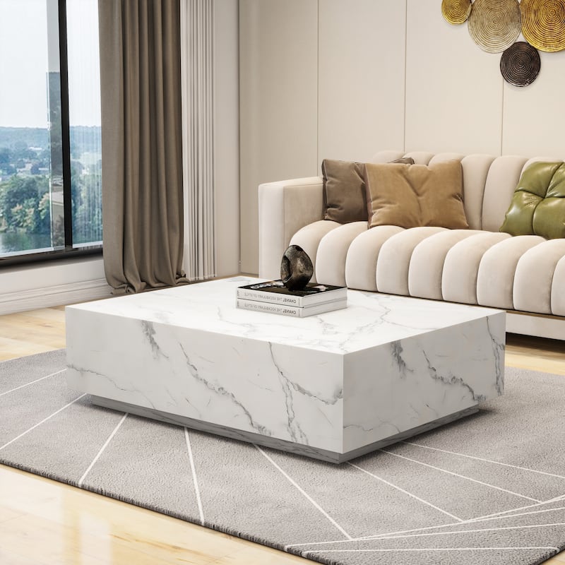 Faux Marble Solid Block Rectangular Coffee Table