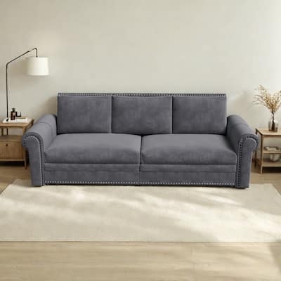 93.7"Velvet 3-Seater Sleeper Sofa 3-in-1 with Rolled Arms & Nailhead Trim