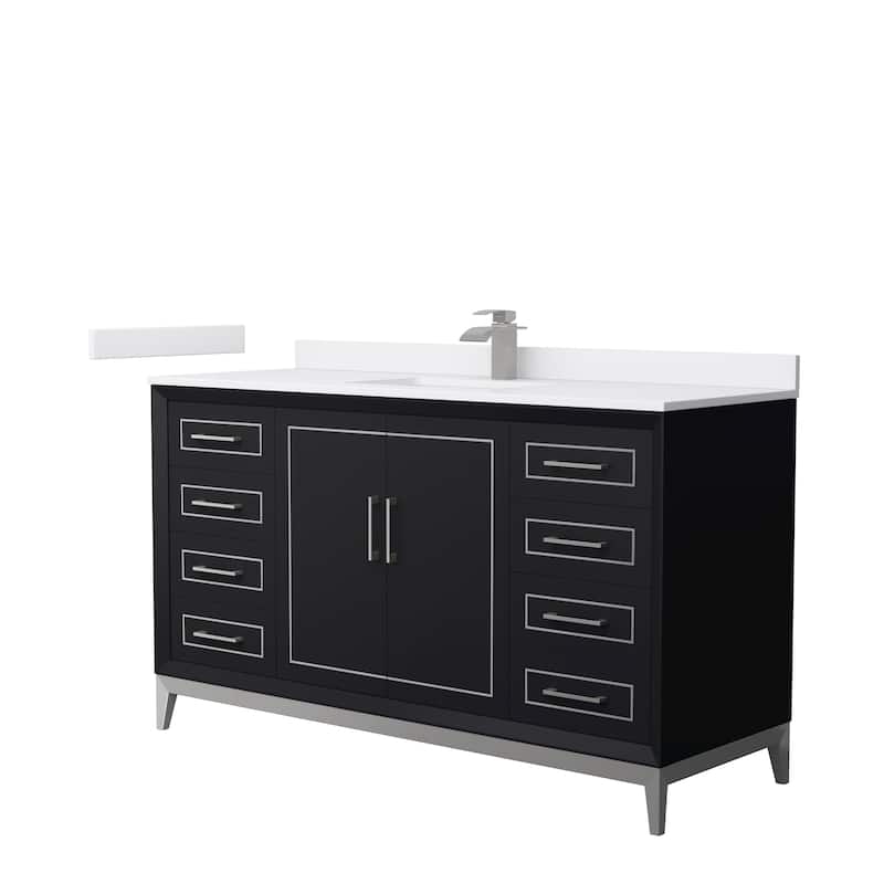 Marlena 60-Inch Single Vanity Set, Cultured Marble Top - Black, Nickel Trim, White Cultured Marble Top