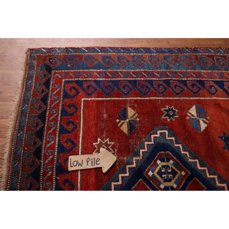 Kazak Vegetable Dye Antique Area Rug Handmade Tribal Wool Carpet - 5'3" x 8'0"