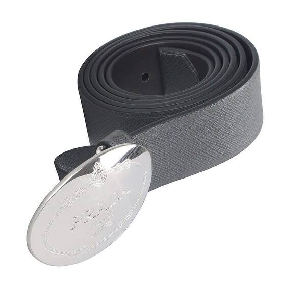 Shop Prada Men S Saffiano Grey Anthracite Leather Oval Plaque Buckle Belt 2cm046 Size 40 100 Overstock 29895587