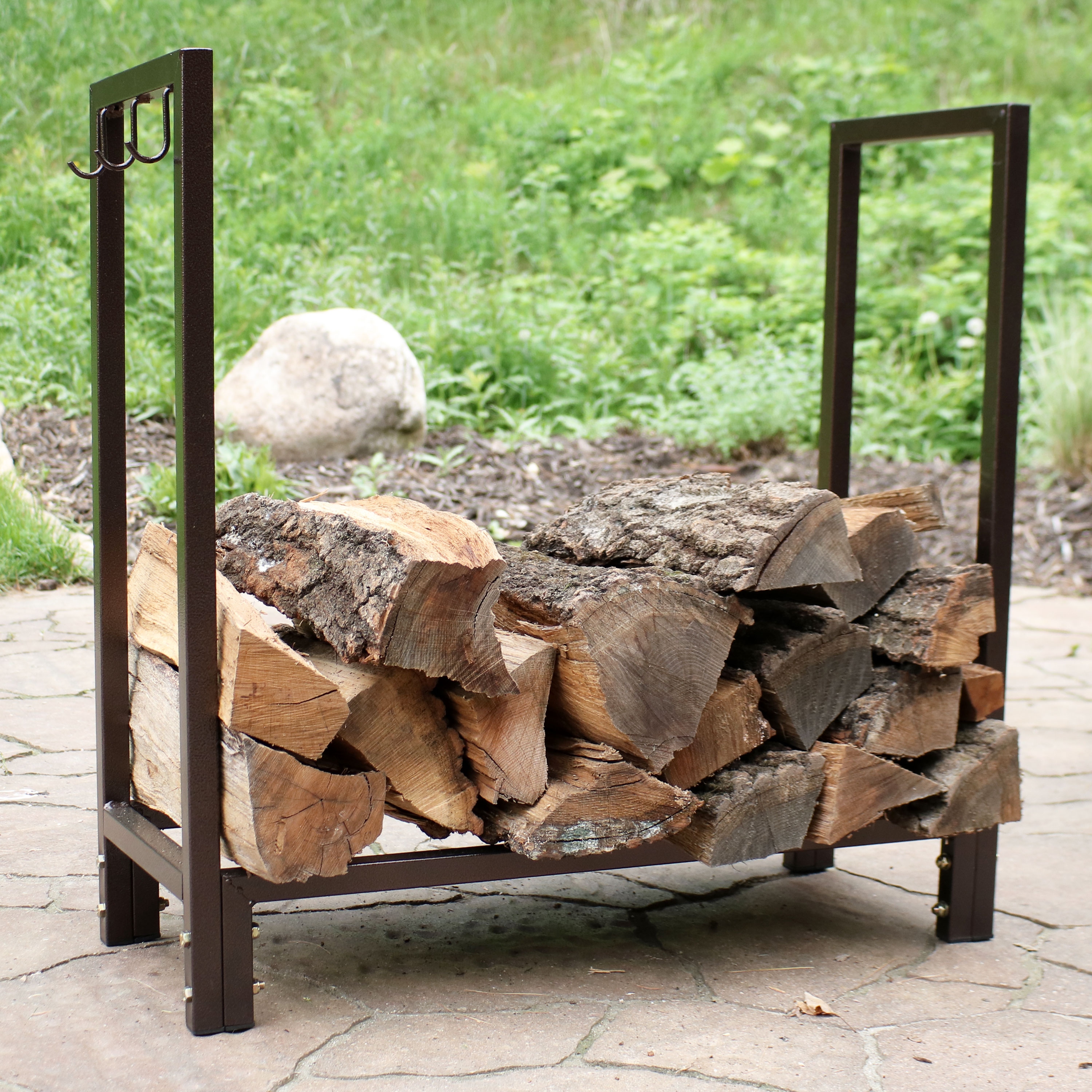 Sunnydaze Log Rack 30 Steel with Bronze Finish Indoor Outdoor Firewood Storage Bronze Bronze Bed Bath Beyond 26559682
