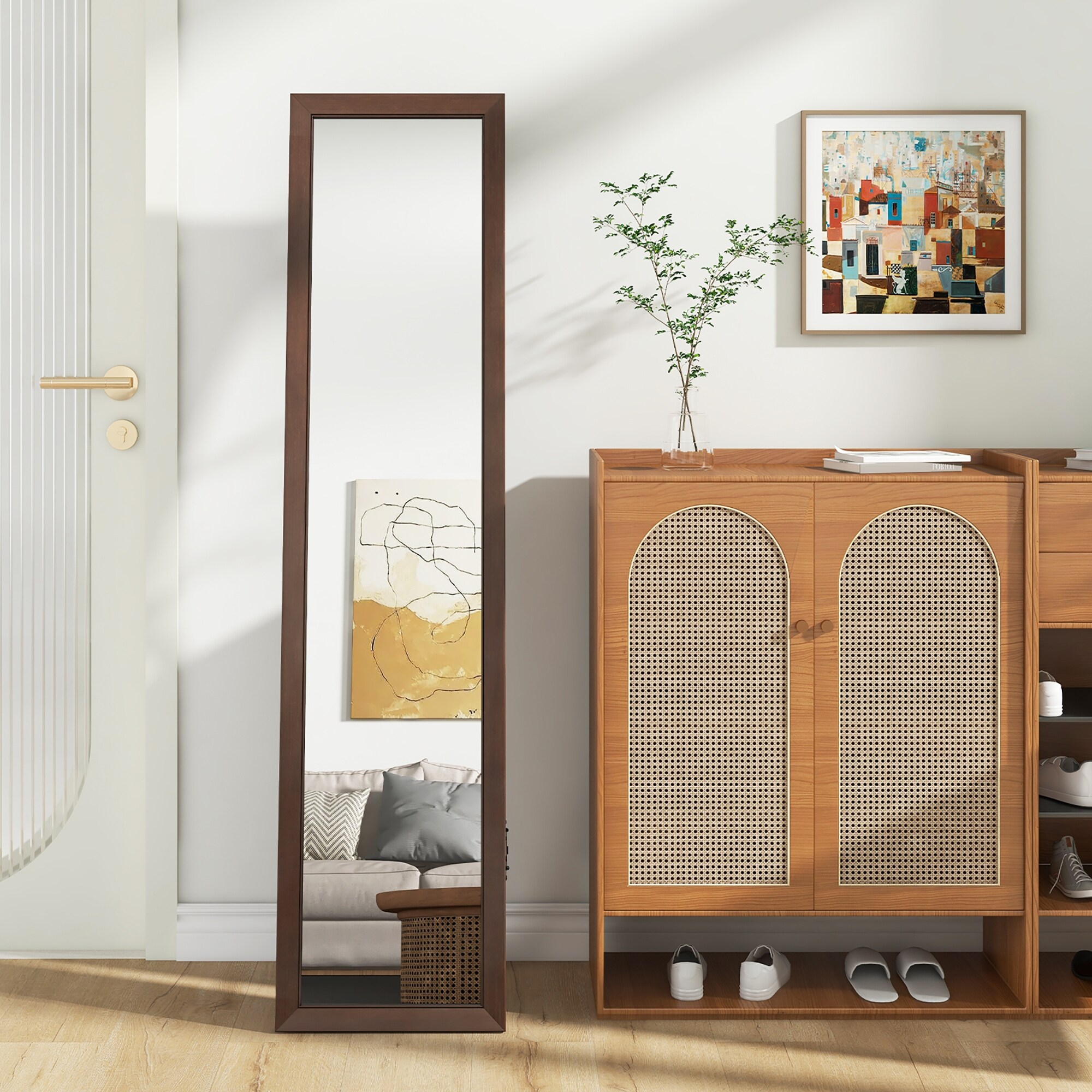 Gymax 61'' x 18'' Full Length Mirror w/ Stand Solid Wood Frame