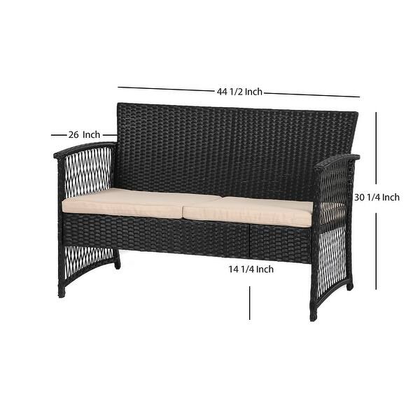 dimension image slide 8 of 17, Madison Outdoor 4-Piece Rattan Patio Furniture Chat Set with Cushions