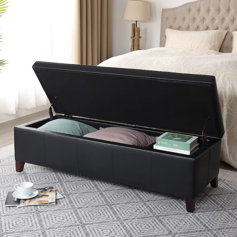 Adeco Faux Leather Storage Ottoman Bench for Bedroom