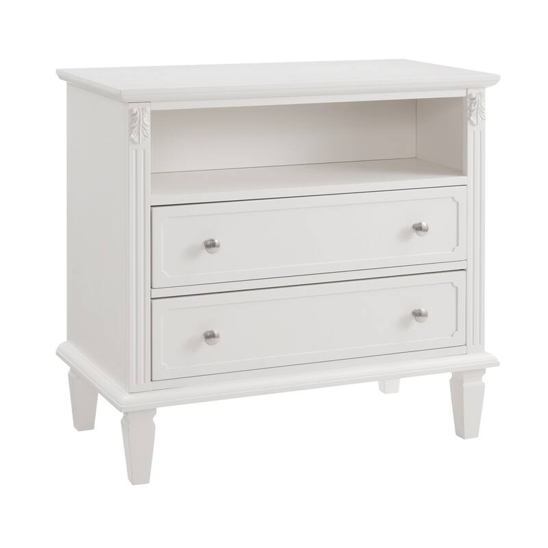 Open Space And 2 Drawers Dresser Nightstand With Charging Station, Farmhouse End Table With Usb Ports And Outlets