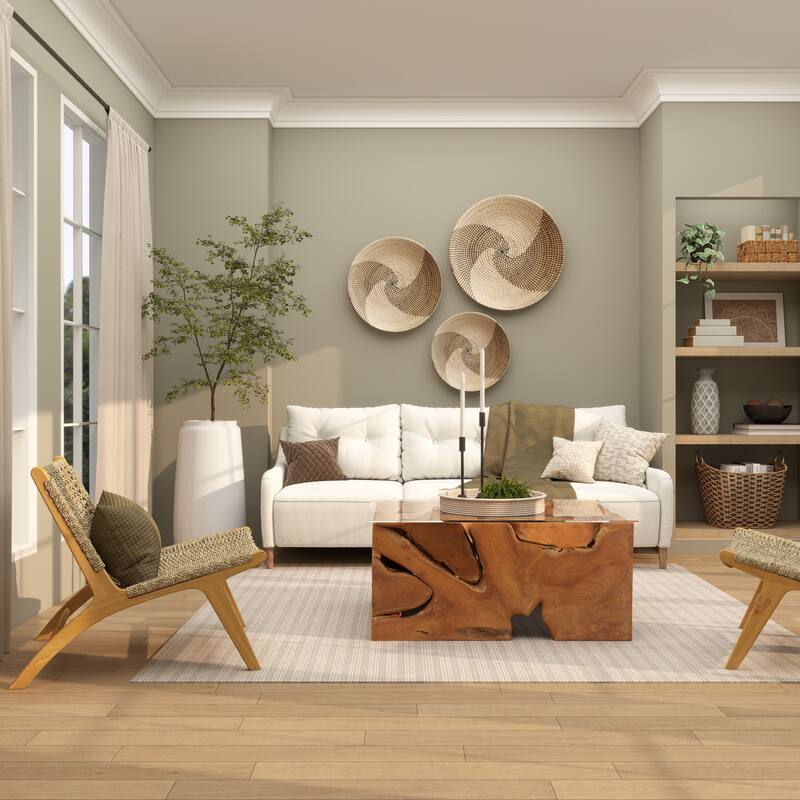 Teak Wood Living Room Accent Chair with Leather or Woven Cane Seat