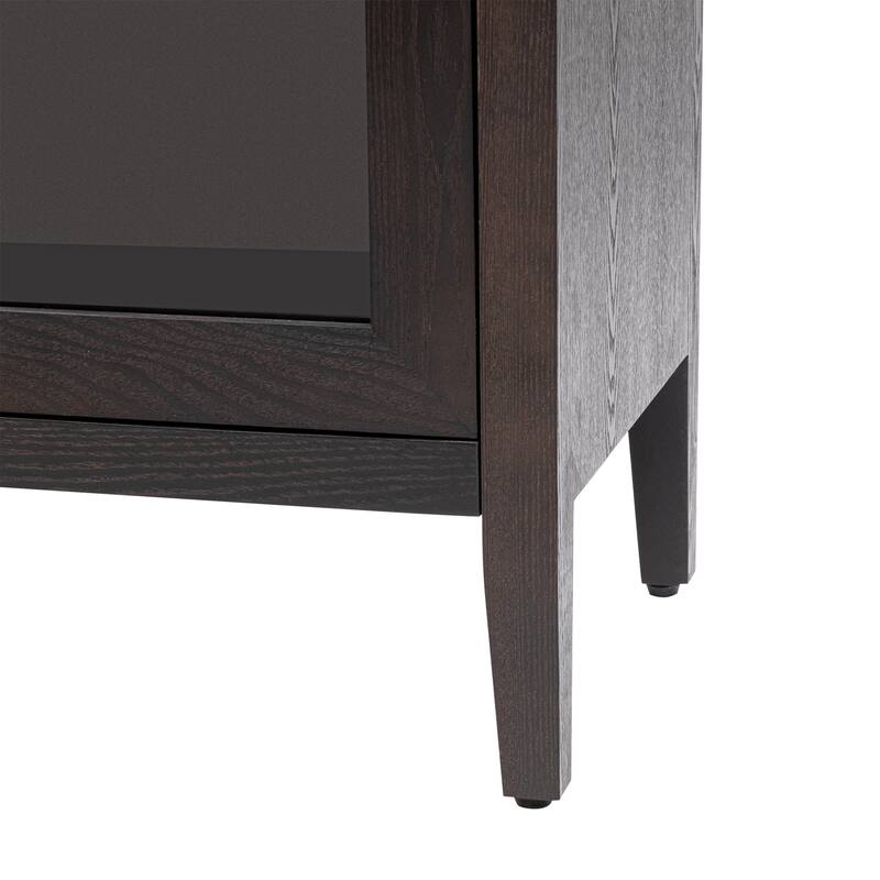 Modern Wood Cabinet with 3 Glass Doors, Adjustable Shelves for Living Room & Entryway