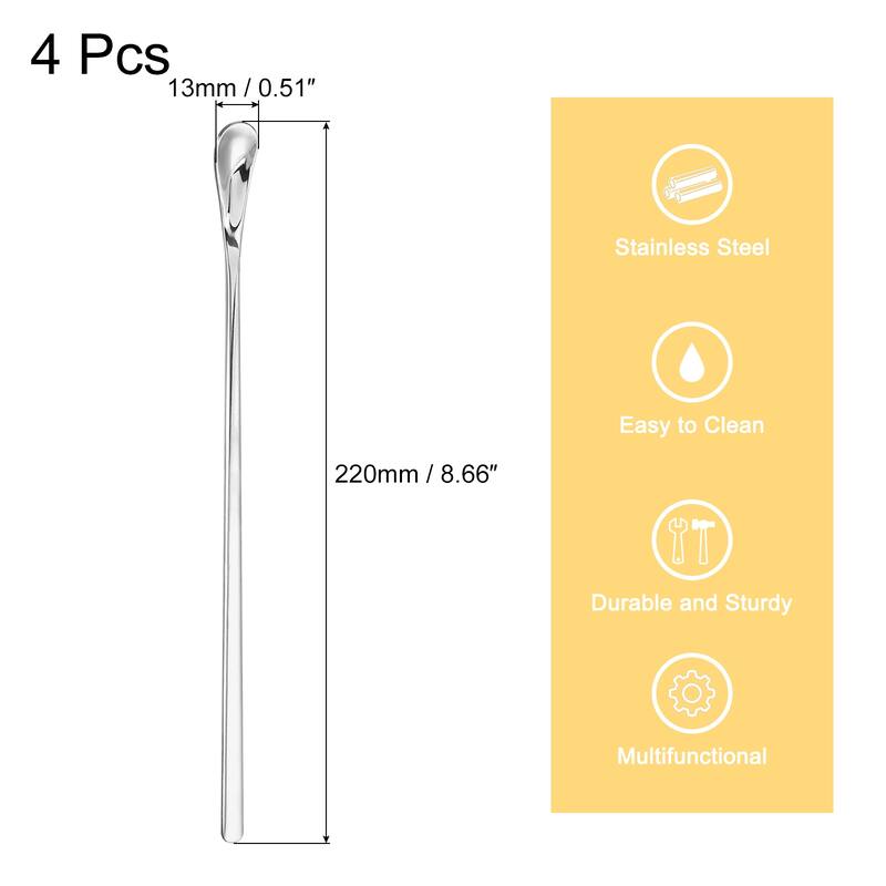 4Pcs 7.6" Stainless Steel Mixing Spoon Cocktail Stirrer Stirring Spoon - Silver - 8.7 Inch