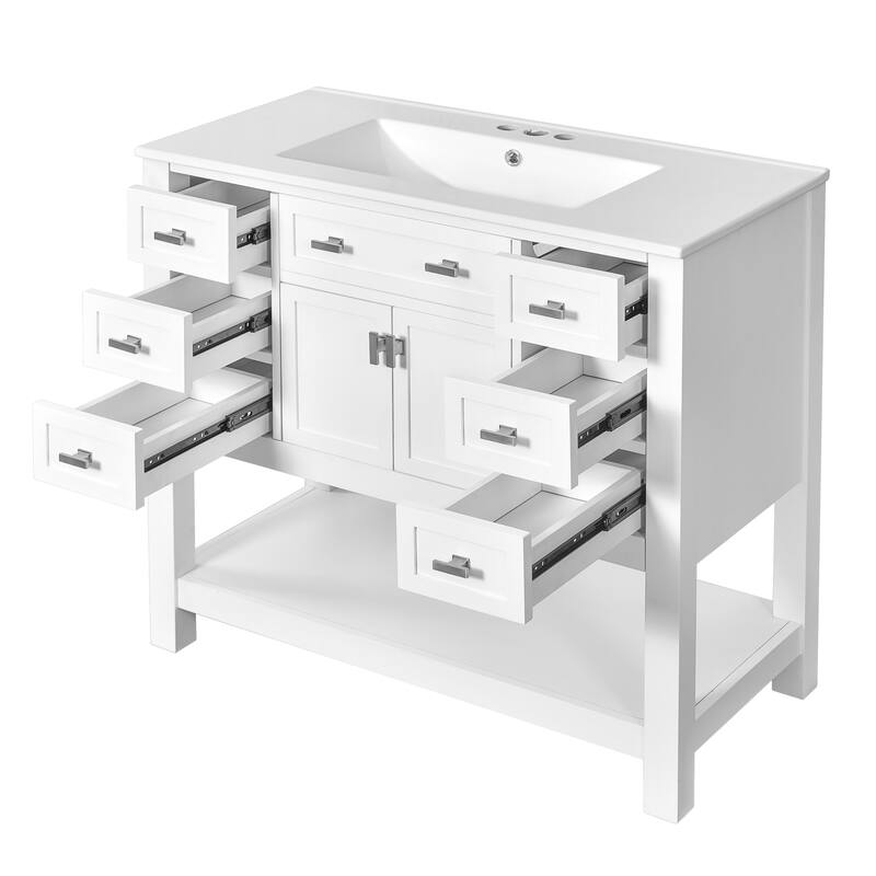 Roomfitters 36" Vanity with Sink, Modern Bathroom Cabinet with 2 Doors and 6 Drawers, Freestanding Storage Design