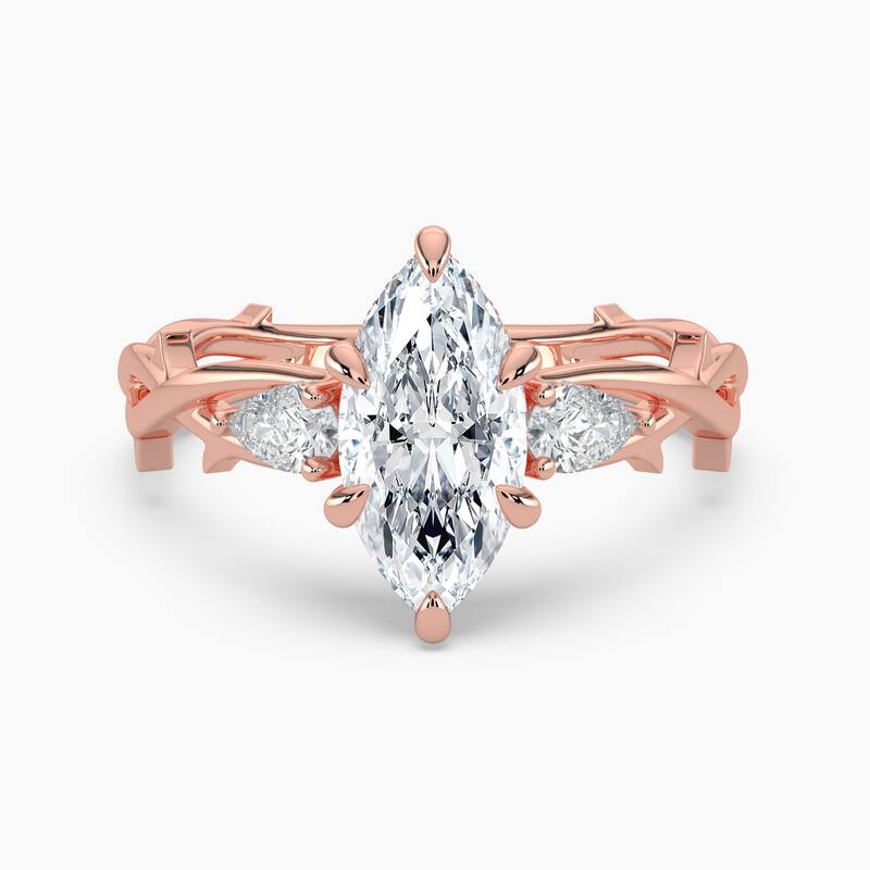 Auriya 14k Gold Marquise Lab Grown Diamond Thorn Vine Three Stone Hidden Halo Engagement Ring 1 to 5 ct. tw. (F-G, VS) - 8.5 - 1.75 carats - Rose
