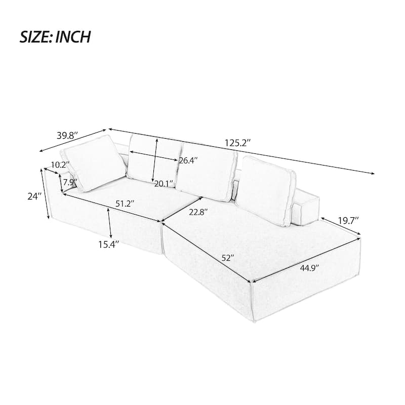 125" Stylish 4-Seater Chaise Lounge Sofa, Modern Indoor Sleeper for Cozy Living Room Relaxation