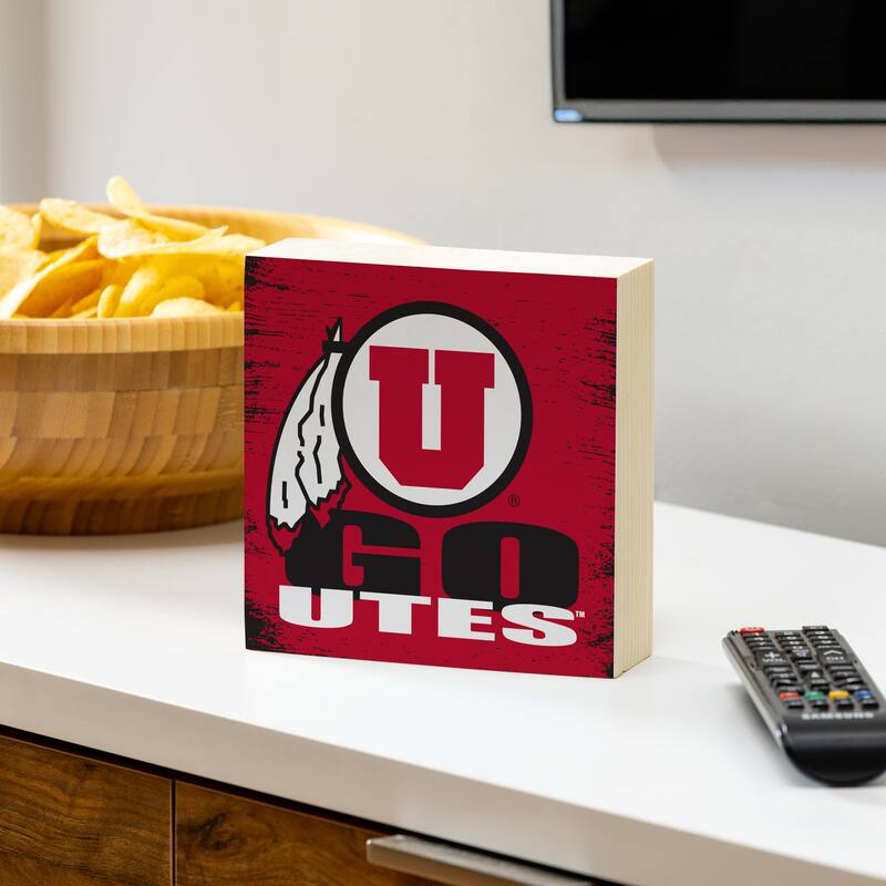 University of Utah Wooden Tabletop Mantel Shelf Sign - 6" x 6"