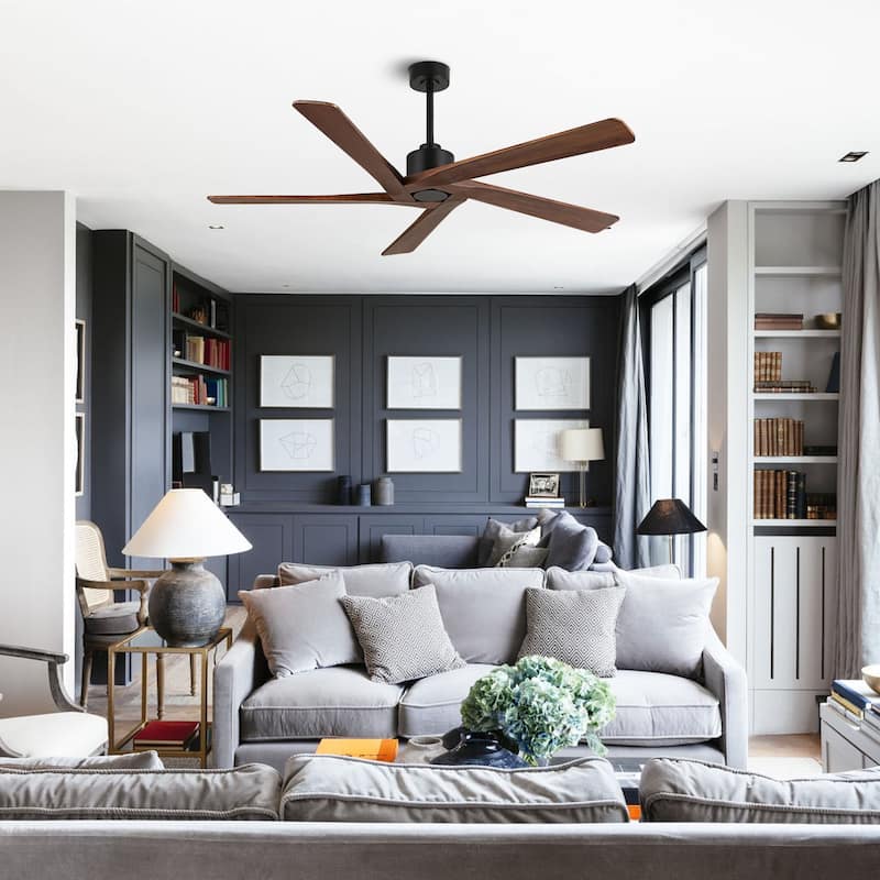 WINGBO 72" 6-Speed DC Motor Indoor Ceiling Fan without Lights - Black and Walnut