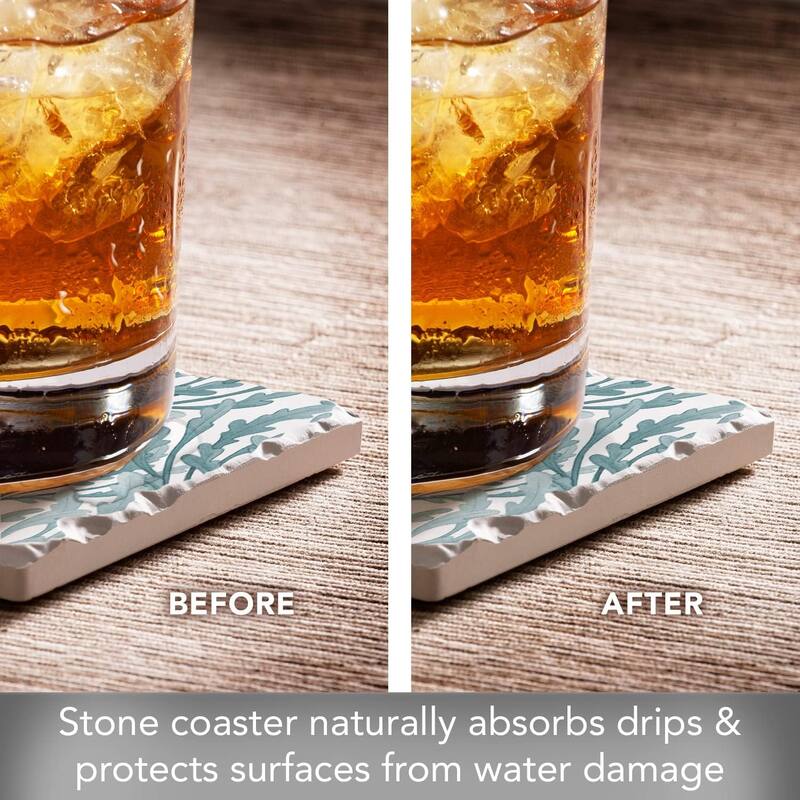 Absorbent Stone Tumbled Tile Coasters, Teal Seaweed, Set of 4