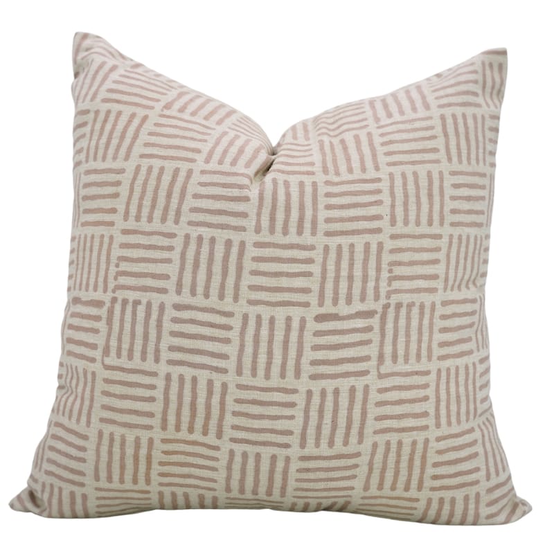 Fabdivine Soft Linen Cushion Cover Floral Block Print for Farmhouse Mustard Living Room or Office Décor, Banke Bihari - Chauras- Peach - 20" x 20" - Pillow Covers