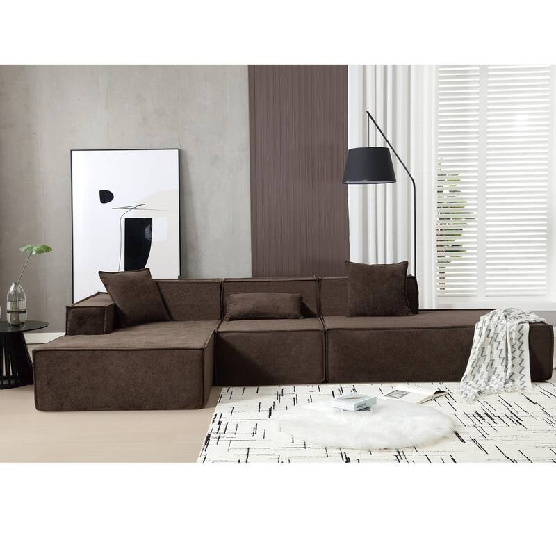 Modern Modular Combination Sofa Set - L-Shaped Italian Minimalist Tofu Block Sofa in Terrycloth Fabric, Left-Hand Facing