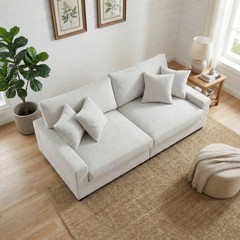Oversized Chenille Modular Sectional Sofa With Deep Seat