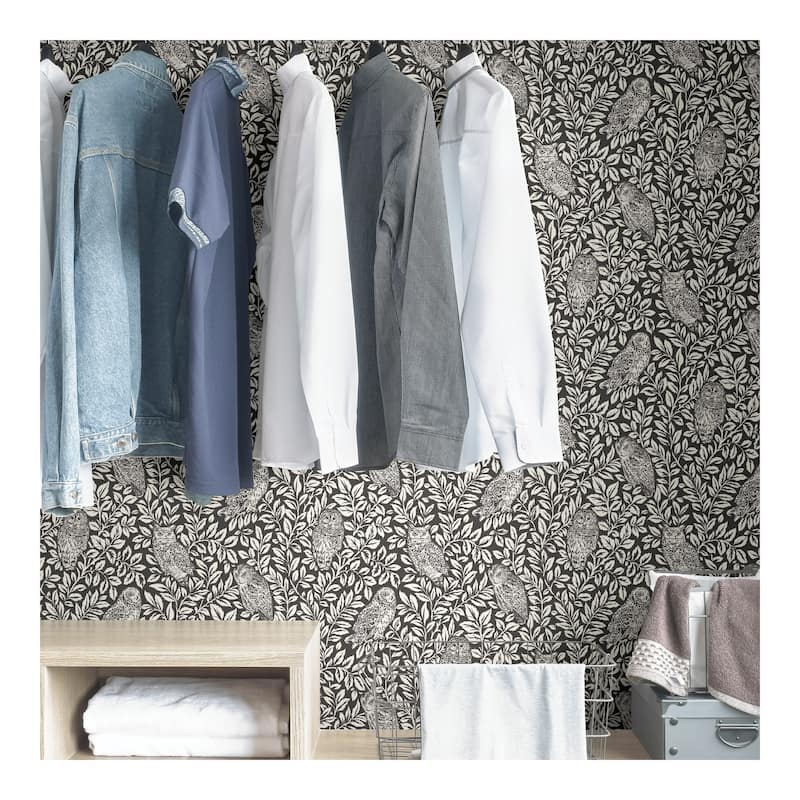 NuWallpaper Charcoal Sleepy Owls Peel & Stick Wallpaper - 216in x 20.5in x 0.025in