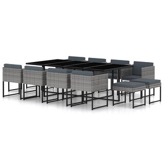 13 Piece Patio Dining Set with Cushions Poly Rattan Gray - Bed Bath ...