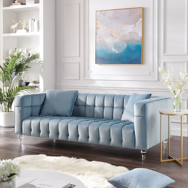 Overstock blue deals velvet sofa