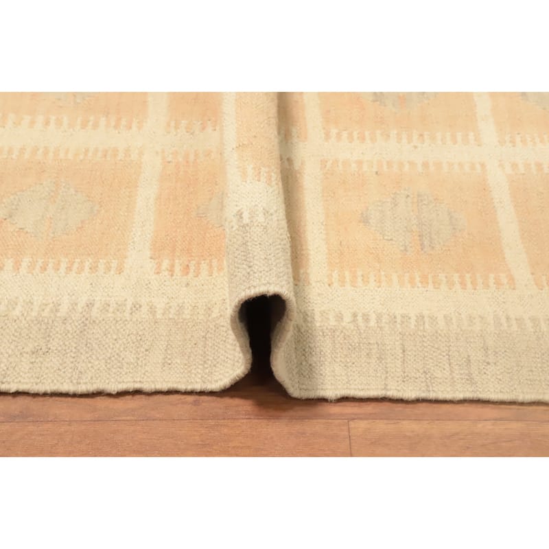 Hand Woven Oriental 100% Wool Carpet Southwestern Tribal Beige & Ivories Kilim Area Rug - 9' 0'' X 5' 11''