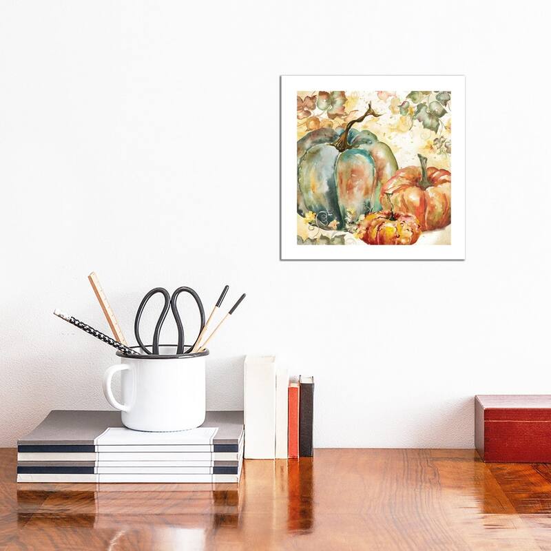 iCanvas "Watercolor Harvest Teal and Orange Pumpkins I" by Tre Sorelle Studios Canvas Print - 12x12x0.75
