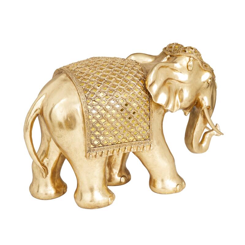 Polystone Elephant Sculpture - Gold - Roche River Decor - 10"W x 21"L x 15"H