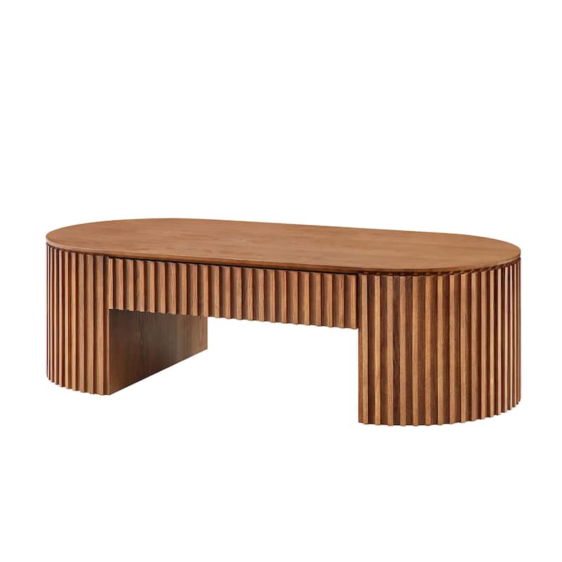 51.18" Mid-Century Modern Oval Wooden Coffee Table with Drawer for Living Room - Brown