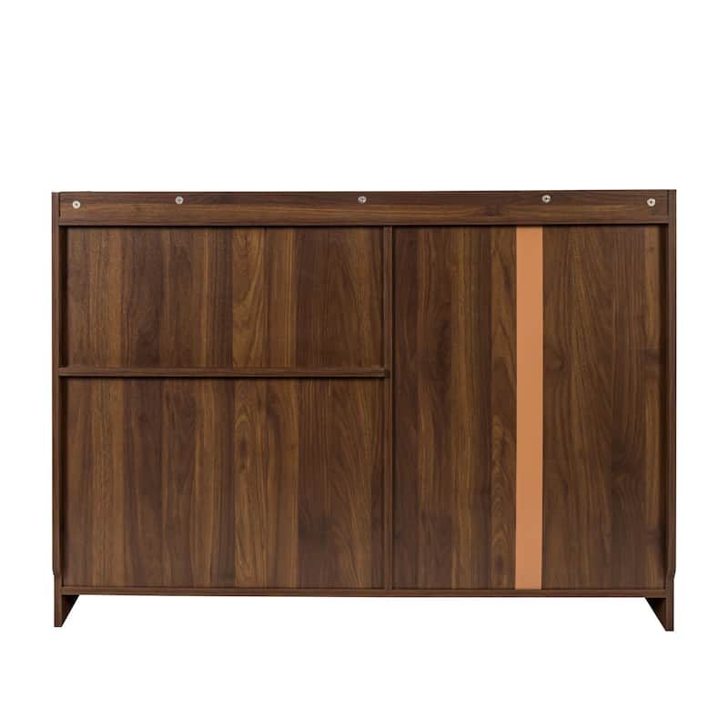 Freestanding Countertop Sideboard with 2 Sliding Striped Glass Doors