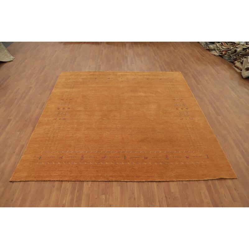 Hand Knotted Oriental 100% Wool Carpet Tribal Animal Pictorial Oranges & Rust Gabbeh Area Rug - 8' 11'' X 8' 11''