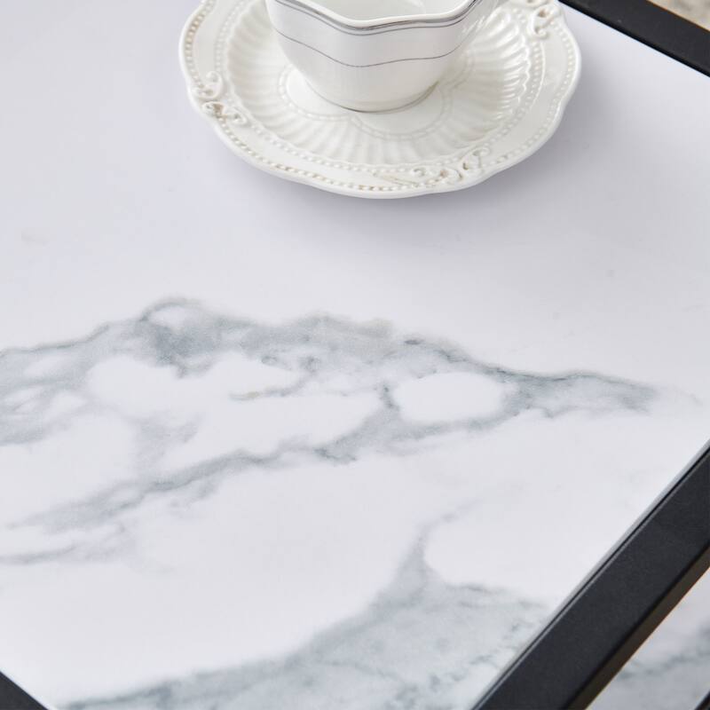Wood marble color top Modern Nesting coffee table Square & rectangle With Black metal frame