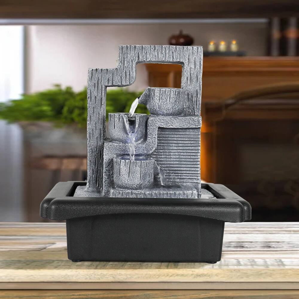 Indoor 4-Tier Tabletop Water Fountain w/LED Lights Small Water Feature