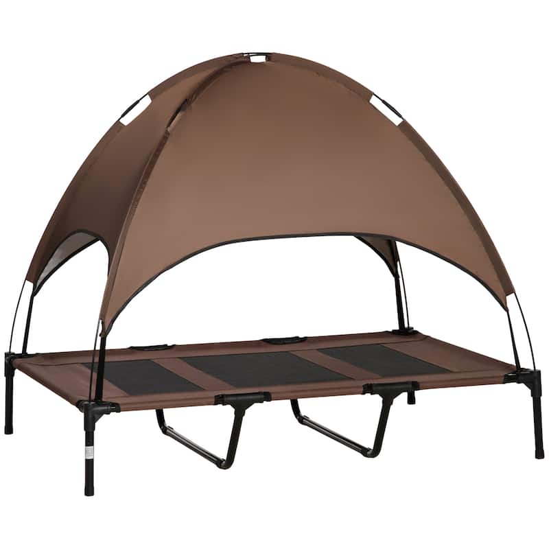 PawHut 48" x 36" Elevated Dog Cot Cooling Pet Bed With UV Protection Canopy Shade