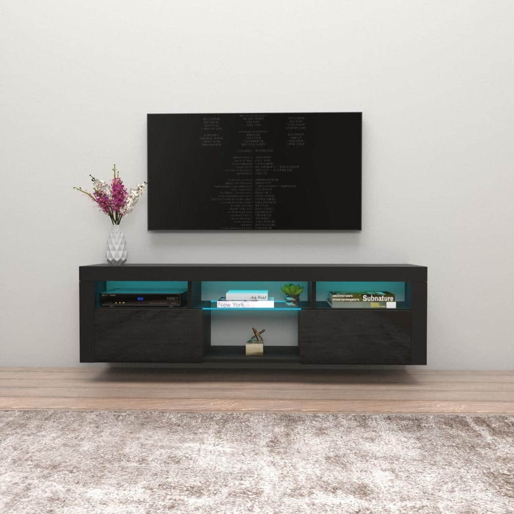 Bari 160 Wall Mounted Floating 63" TV Stand with 16 Color LEDs