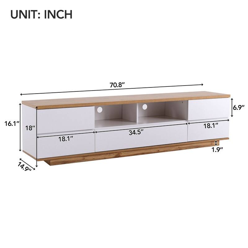 Modern 80-Inch TV Stand, Media Console with Easy-Access Storage & Rebound Doors