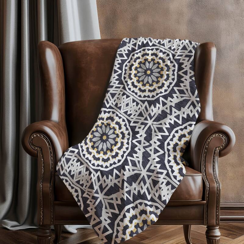Premium Machine Washable Boho Suzani Sherpa Throw Blanket