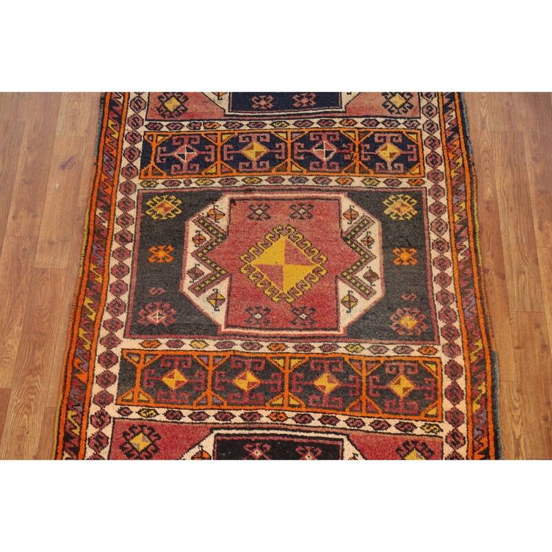 Tribal Anatolian Turkish Vintage Runner Rug Hand-Knotted Wool Carpet - 3'4"x 11'3"