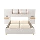 preview thumbnail 4 of 9, Full Size Platform Bed with 2 Outlets and USB Charging, Upholstered Bed with 2 Bedside Pillows, and Storage Shelves, Beige