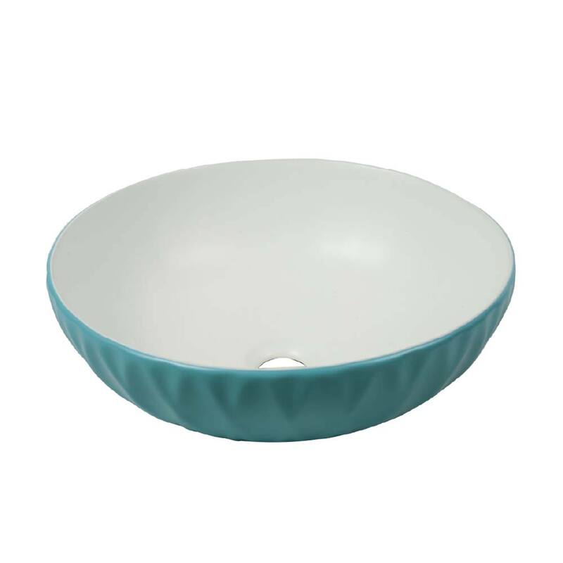 16 inch Round Ceramic Vessel Bathroom Sink - Modern Textured Bowl Design - 16" Round