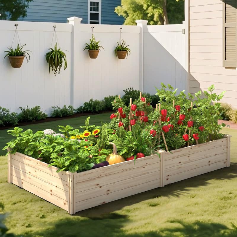 VEIKOUS Natural Wood Raised Garden Bed, Outdoor Planter Box for Vegetables, Flowers, Herbs, Natural Brown - 34.5 cu.ft
