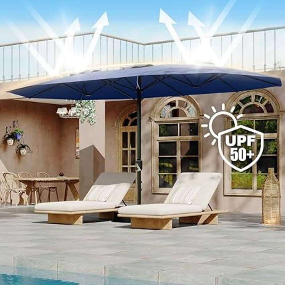 15FT Double-Sided Patio Umbrella with Base Included for Pool Lawn Garden
