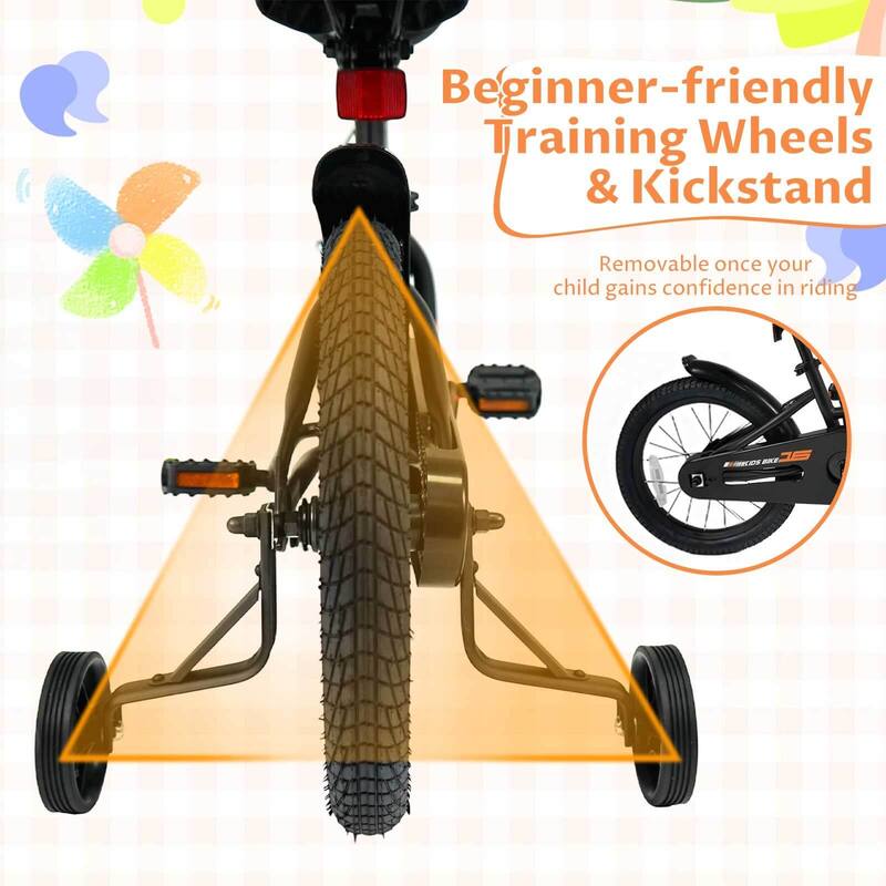 Costway 14" Kids Bike with Removable Training Wheels Adjustable Seat & - See Details