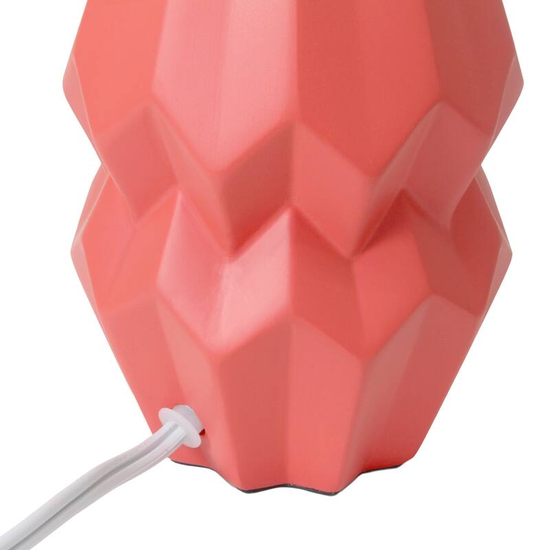 Geometric Ceramic Table Lamp with White Drum Shade - 19.5" - Orange